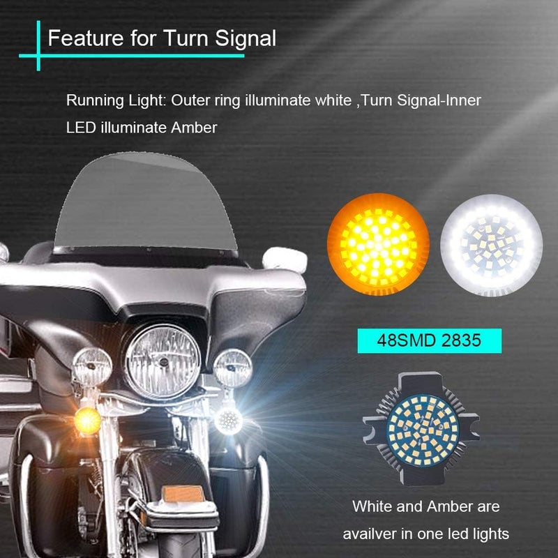 SUNPIE Motorcycle LED Light Turn Signal Blinker Lights w/1157 Dual-Element White and Amber Compatible with Harley Davidson Electra Glide Road King Heritage Softail Classic Road Glide Classic 1994-2019 - Image 2
